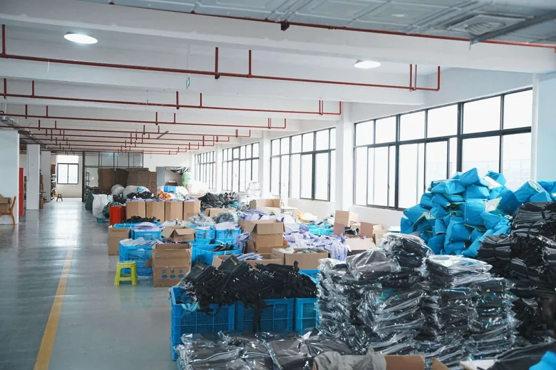 Packed finished goods staged for bulk shipment