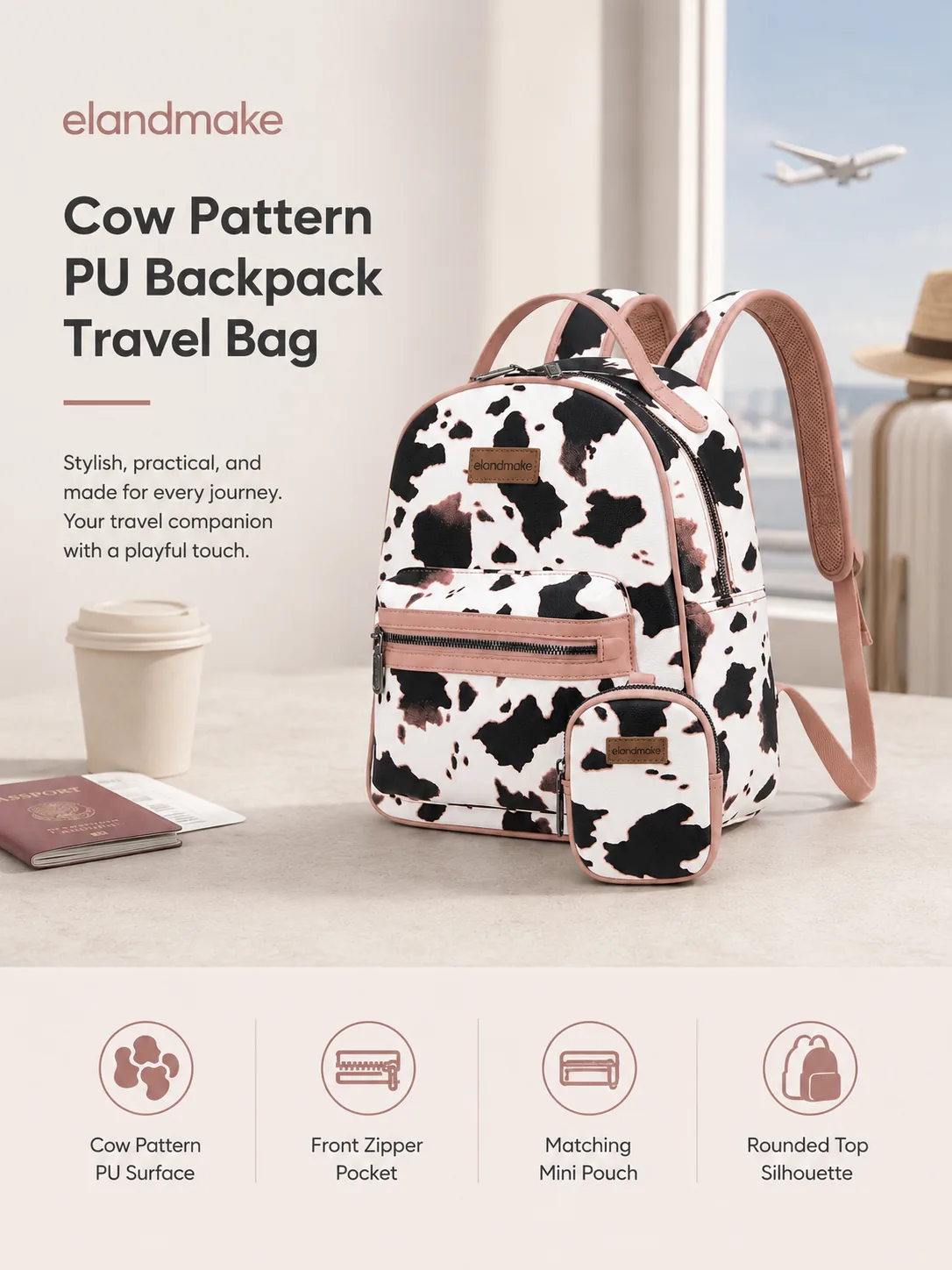 Cow Pattern PU Backpack Travel Bag Manufacturer Factory