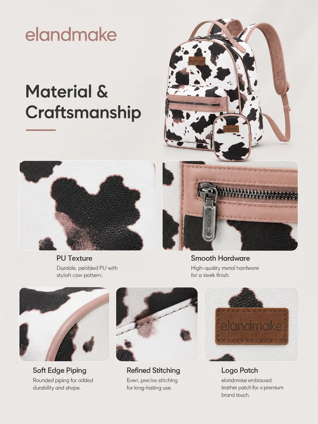 Cow Pattern PU Backpack Travel Bag Manufacturer Factory