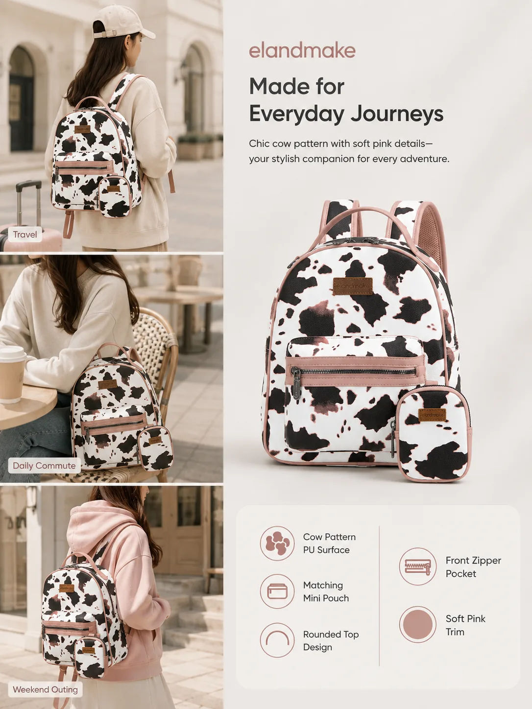 Cow Pattern PU Backpack Travel Bag Manufacturer Factory