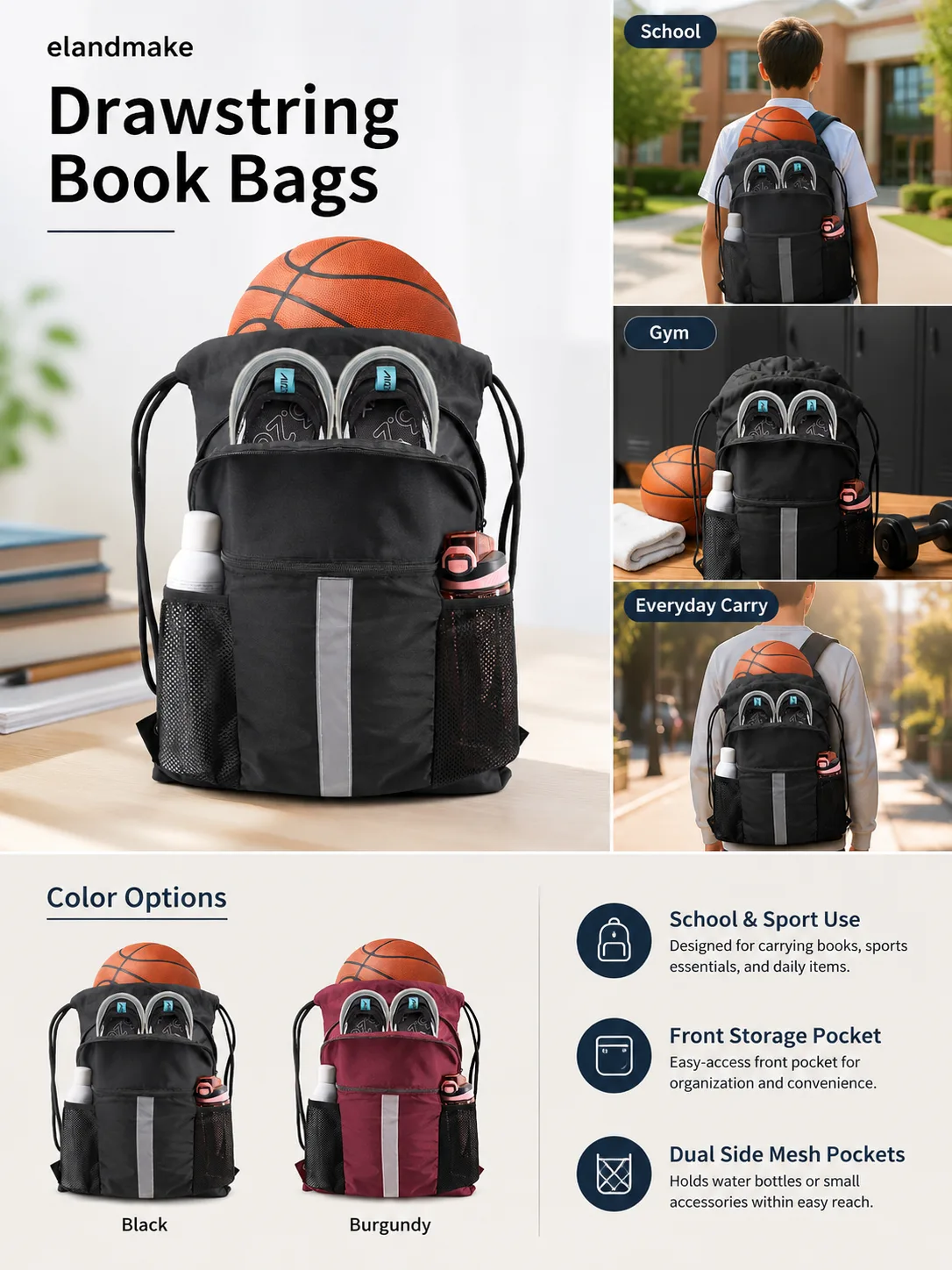 Custom Drawstring Book Bags Factory