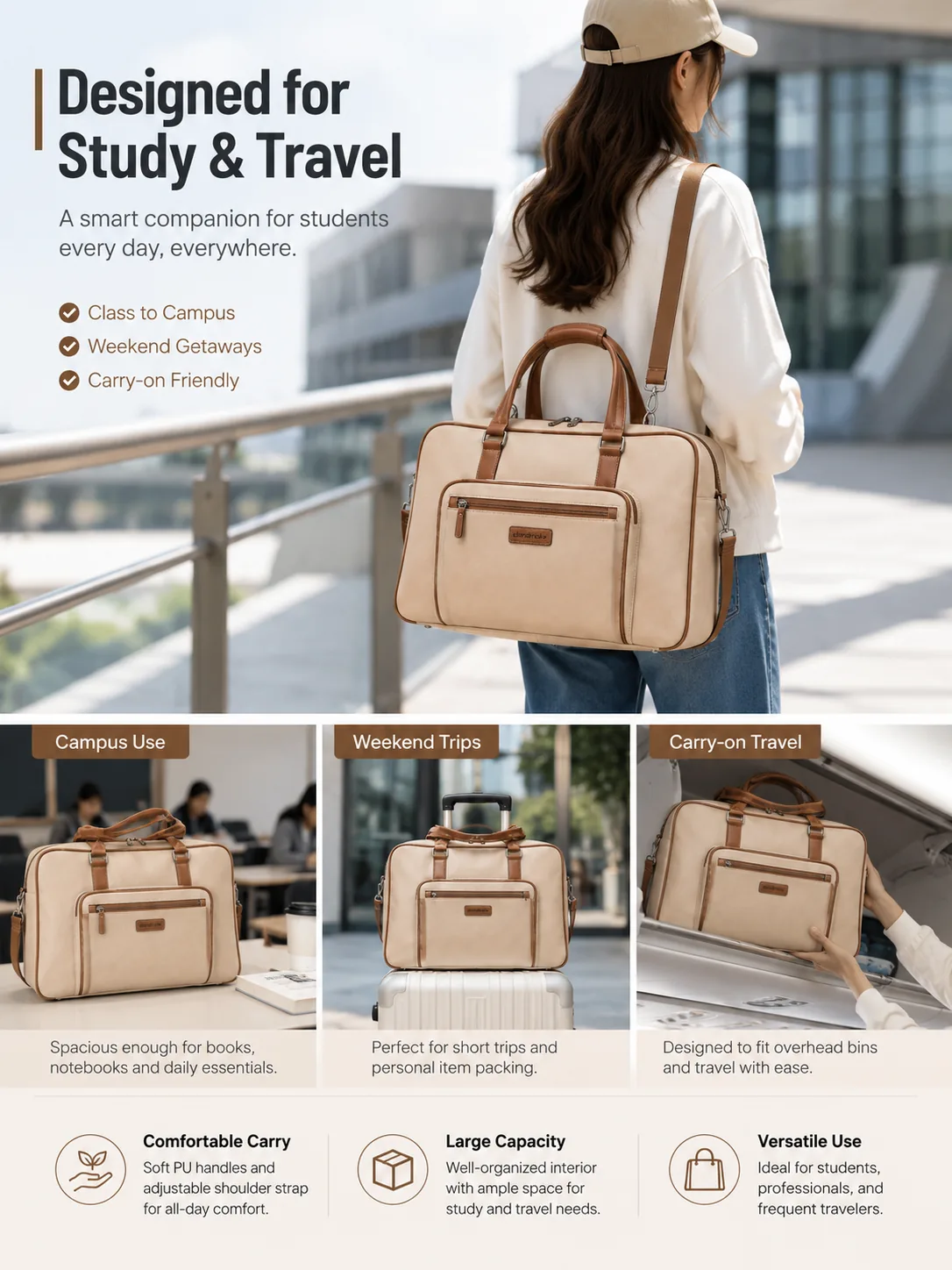Custom Student PU Handheld Travel Bag
