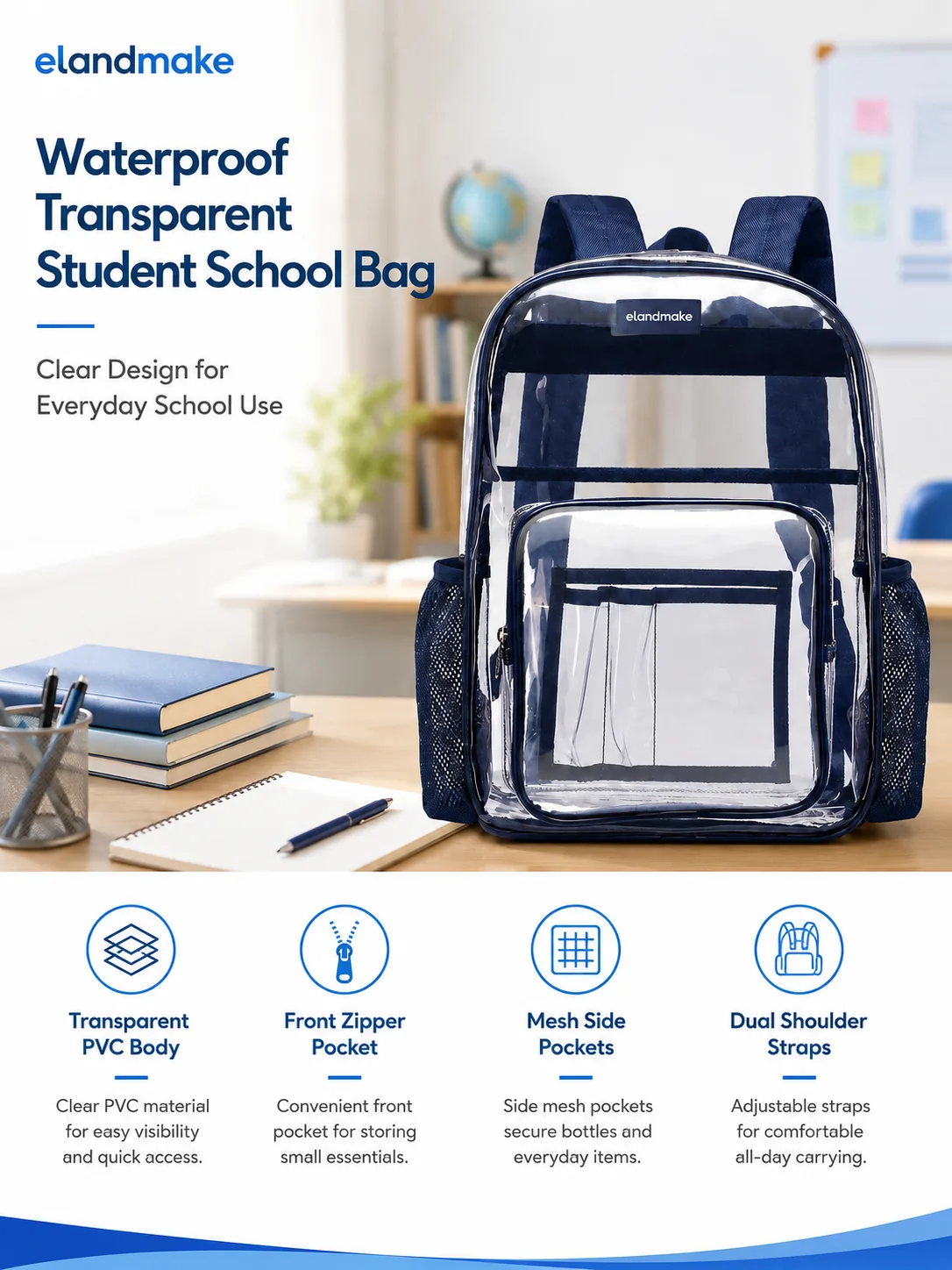 Custom Waterproof Transparent Student School Bag