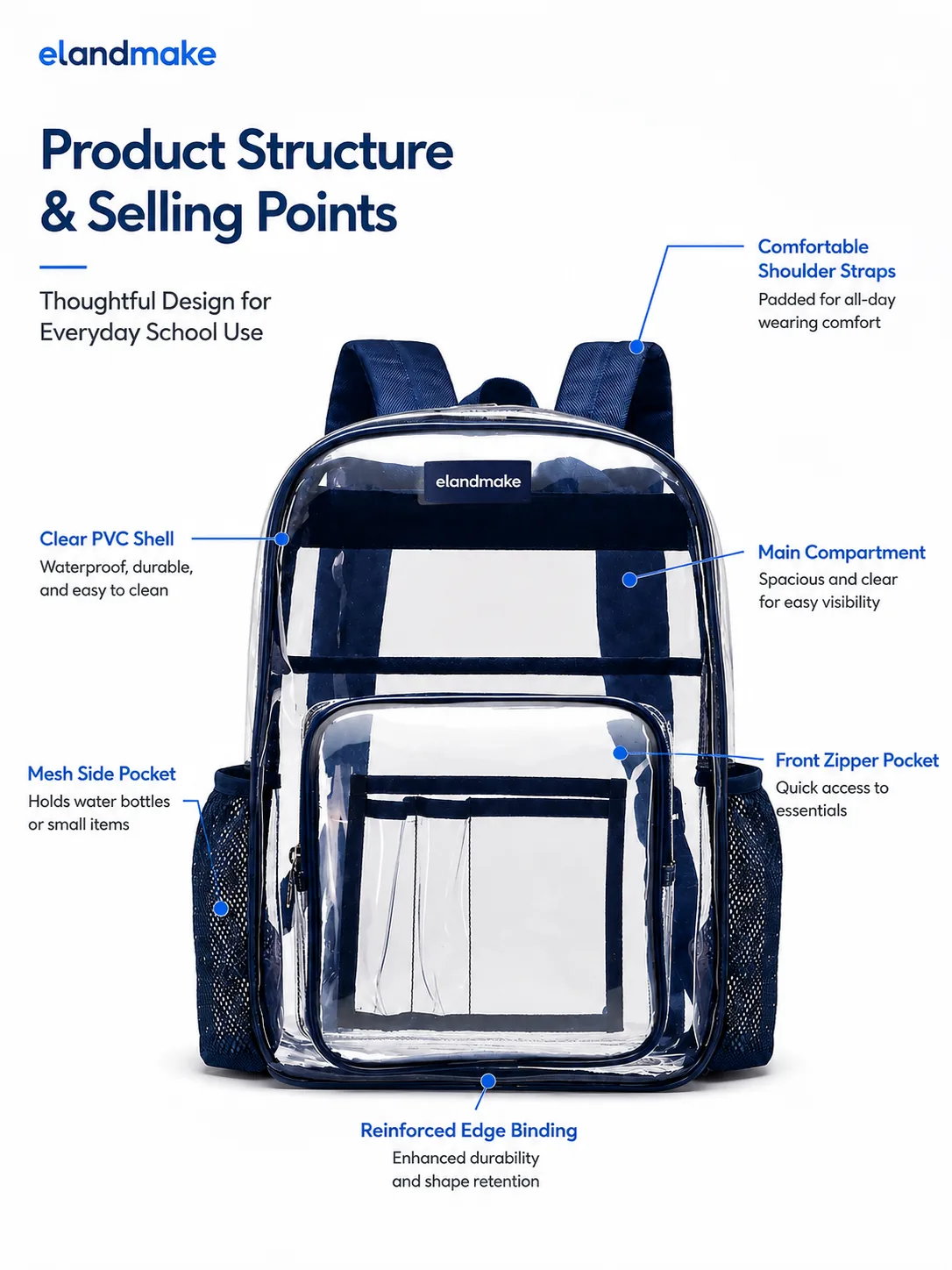 Custom Waterproof Transparent Student School Bag