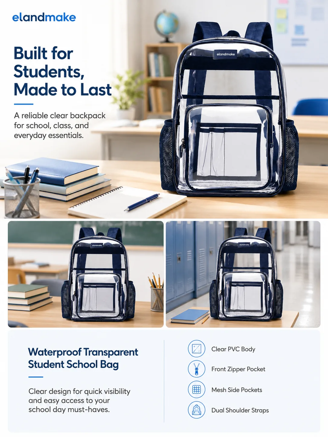 Custom Waterproof Transparent Student School Bag
