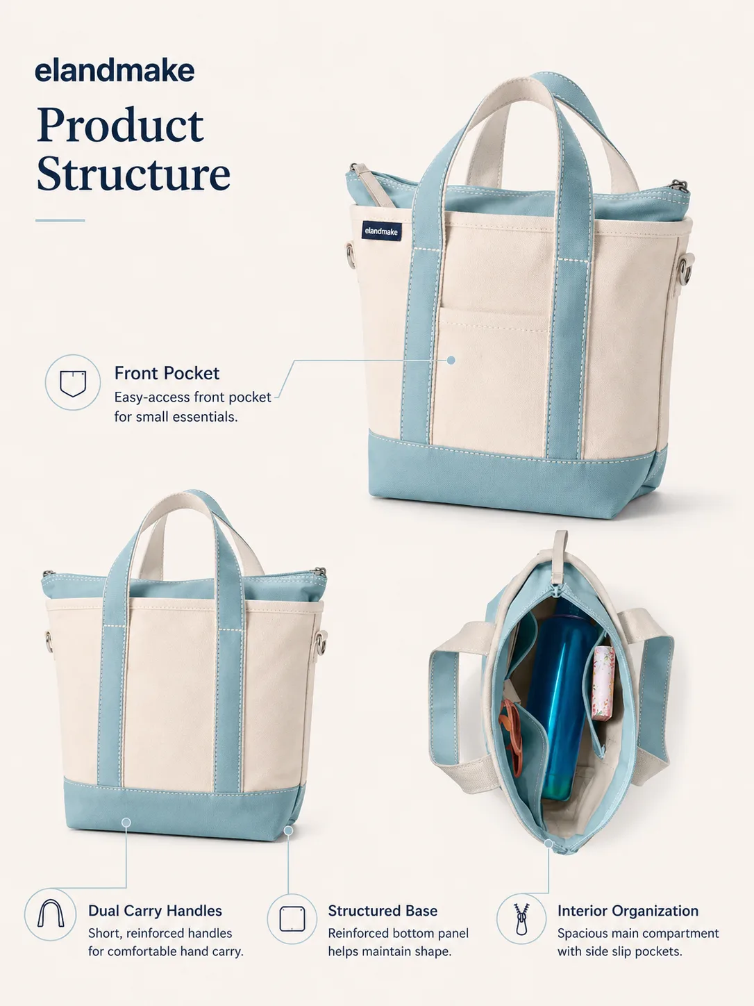 zip top canvas tote